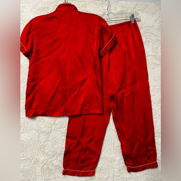 Vintage Red Satin Embroidered Chinese Mandarin Pajama Set Pjs XS - Picture 7 of 7